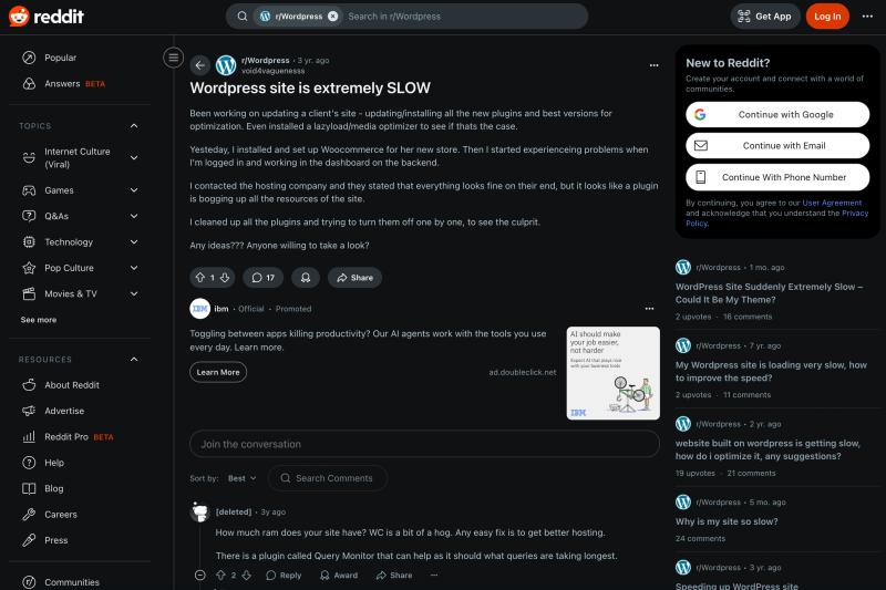 Discussione su Reddit su Wordpress lento