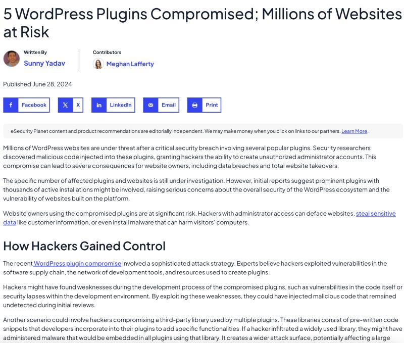 Problemi di sicurezza di Wordpress