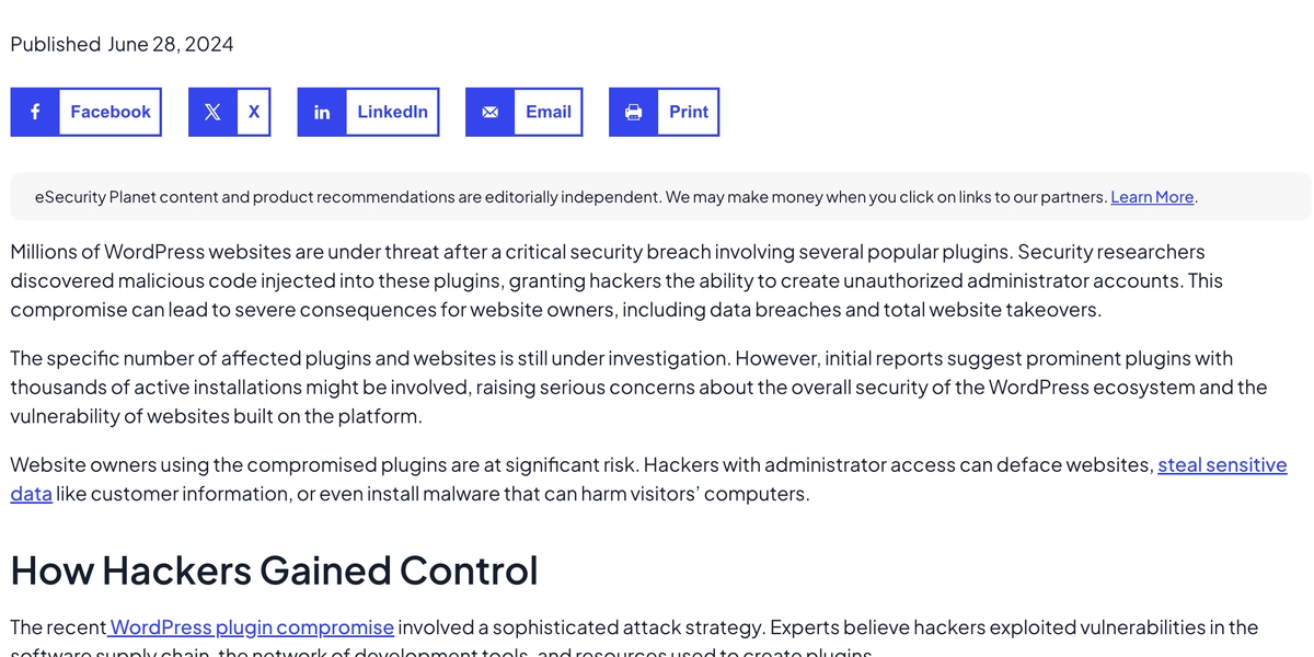 Problemi di sicurezza di Wordpress