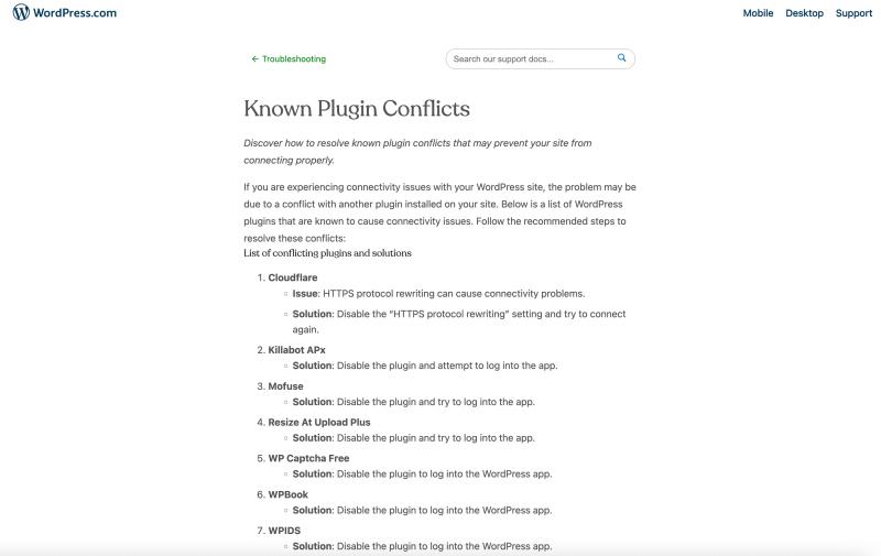 Elenco di conflitti di plugin già noti