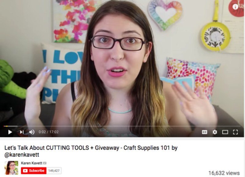 A screenshot from popular craft YouTuber Karen Kavett on craft cutting