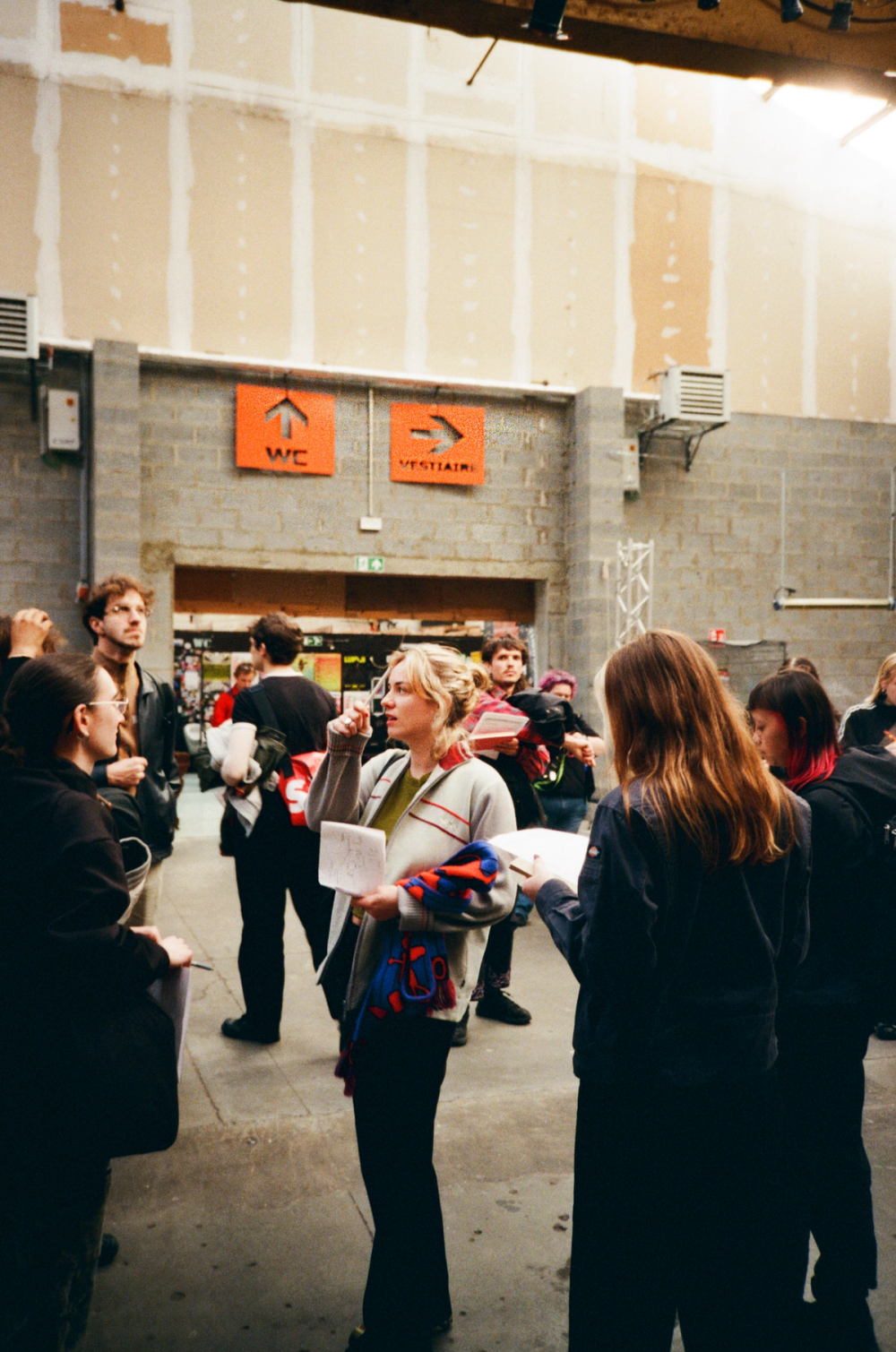 Participants of the Club Access workshop assessing Recyclart's space in Brussels.