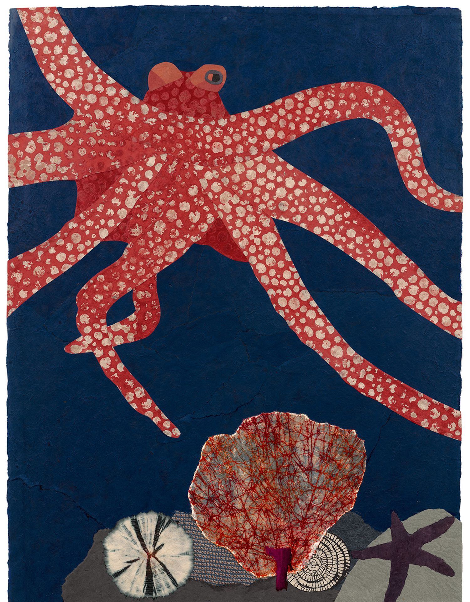 Red Octopus Collage by Jennie Summerall available as print
