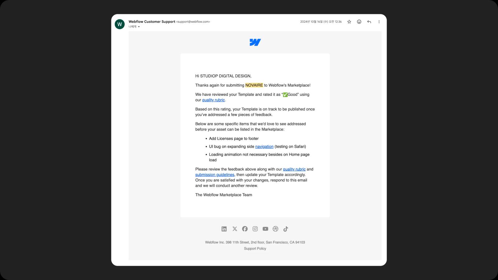 Webflow review and revisions