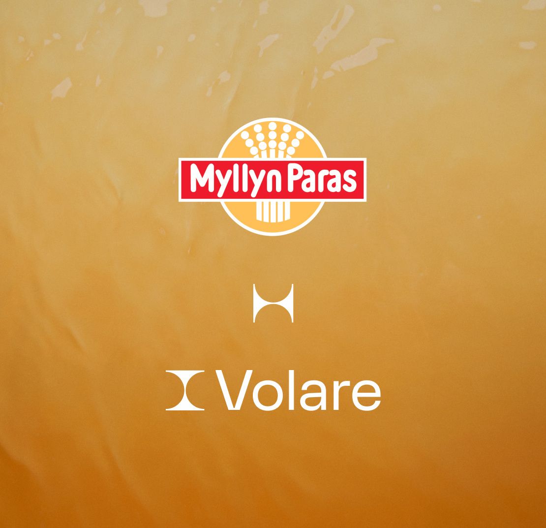Myllyn Paras and Volare logos on a yellow background
