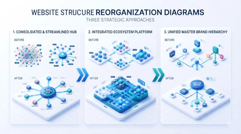 A diagrams illustrating three strategic alternatives to total renaming: suffixing, semantic pivot, and parent-child decoupling, to preserve domain authority.