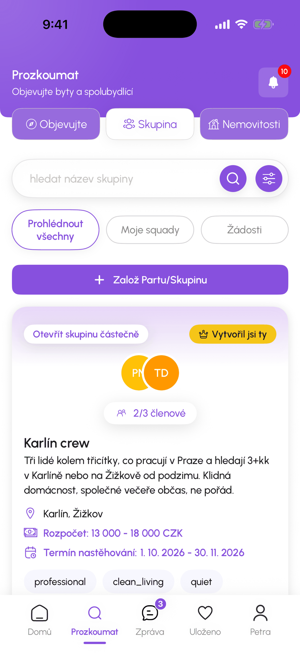 Záložka Prozkoumat, Skupina s tlačítkem Vytvořit skupinu