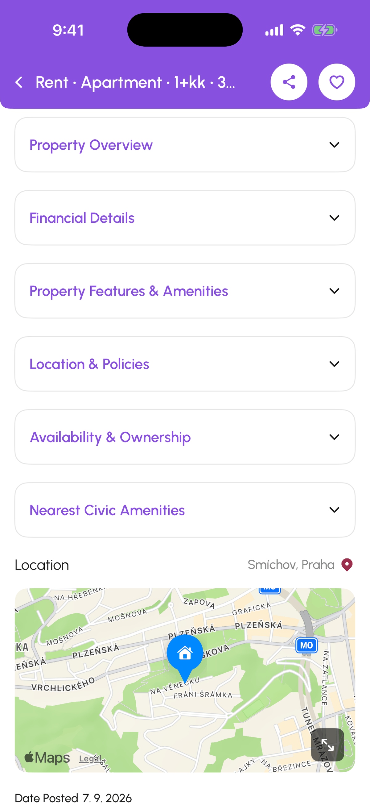 Property page, Financial Details section