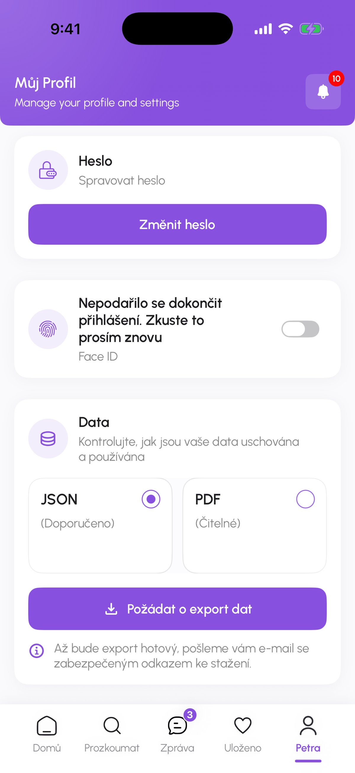 Záložka Data a zabezpečení