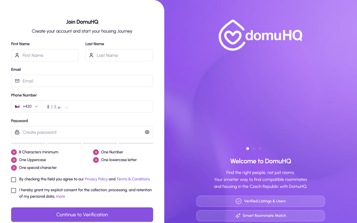 Join DomuHQ sign-up page on the web