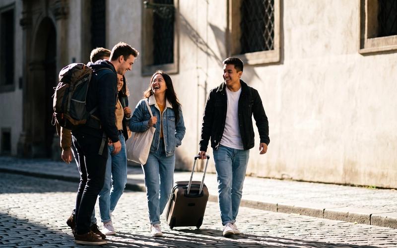 Zahraniční výměnní studenti přijíždějí se zavazadly do Prahy
