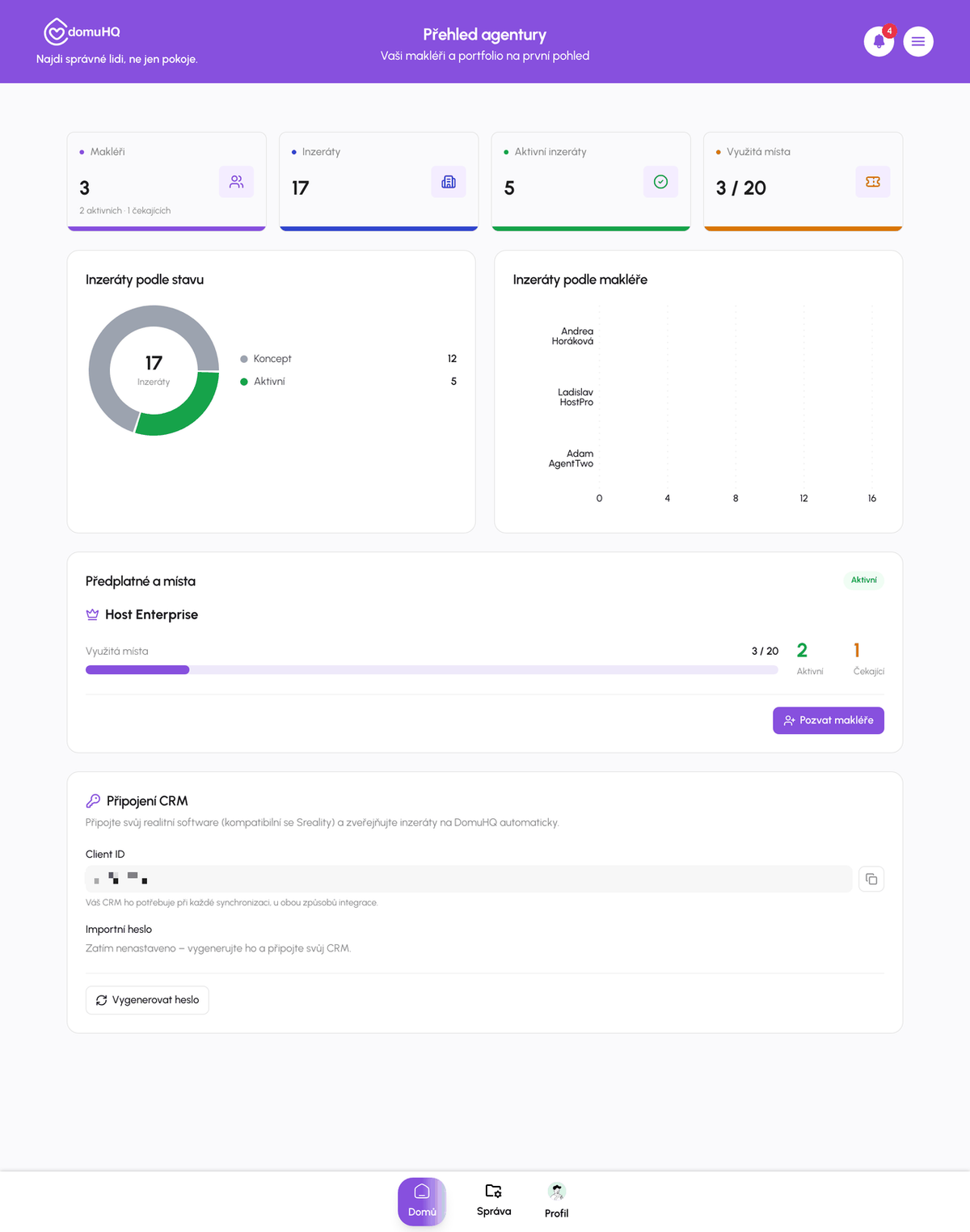 Přehled kanceláře s kartou CRM Connection
