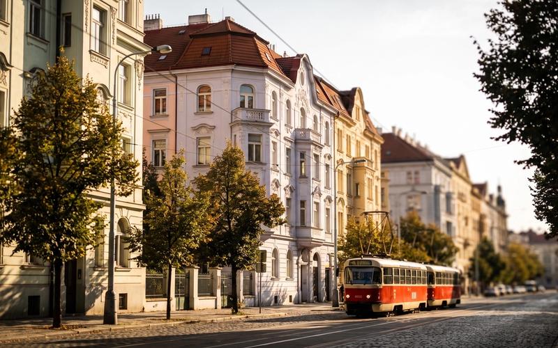 Apartment buildings in a Prague residential street