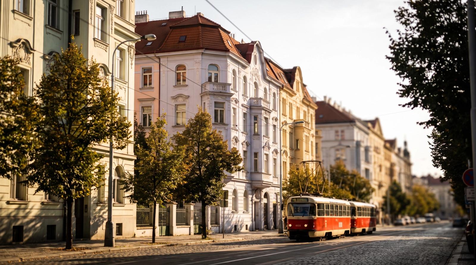 Apartment buildings in a Prague residential street