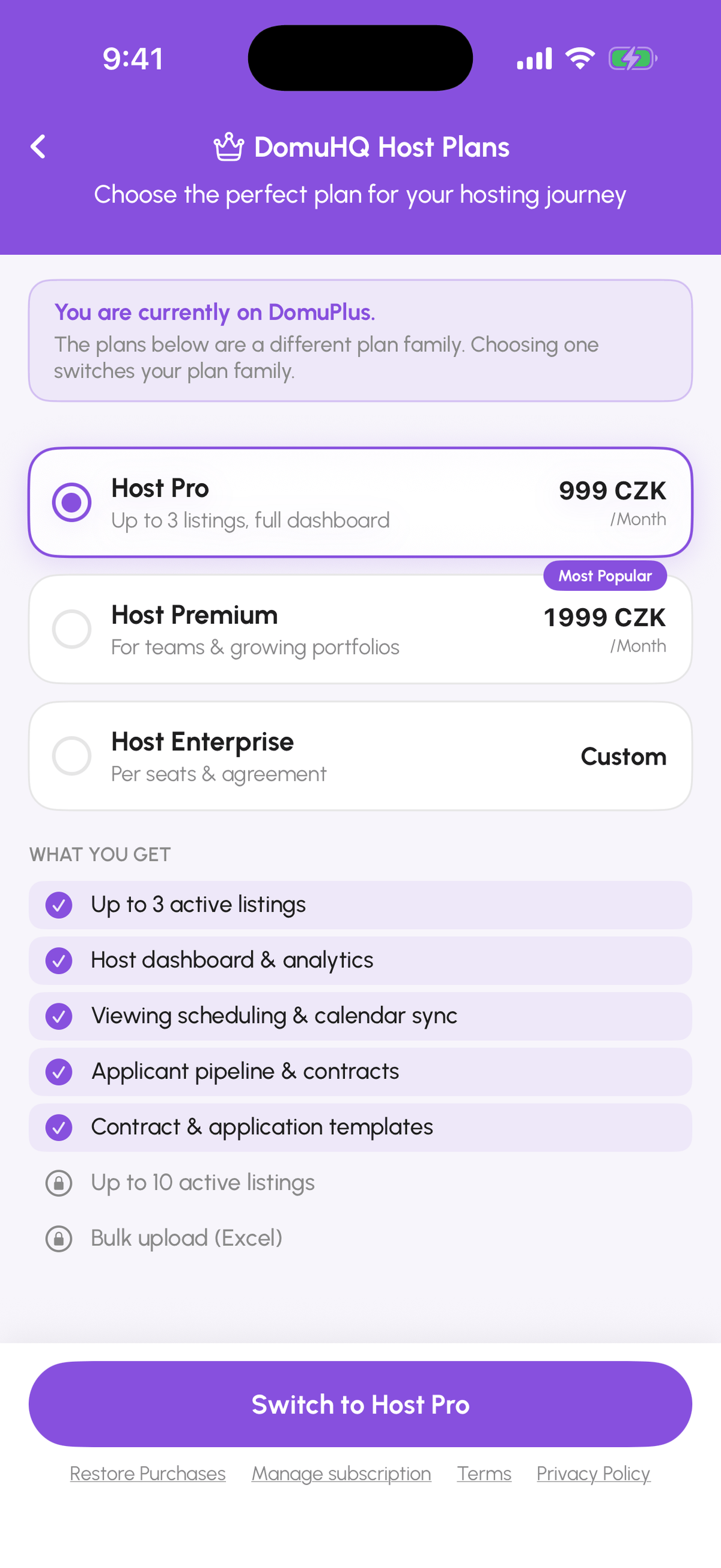 Host plans screen