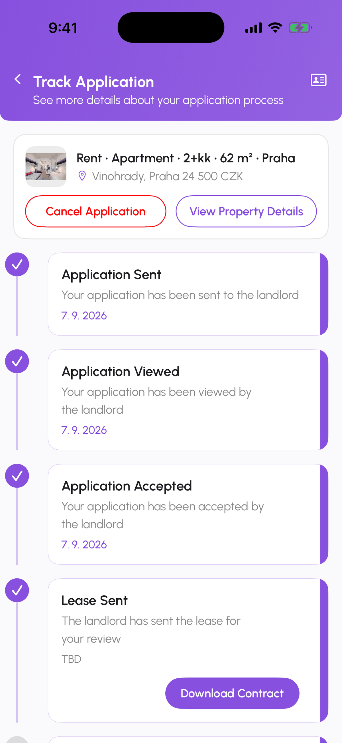 Track Application timeline on iPhone with completed and current steps
