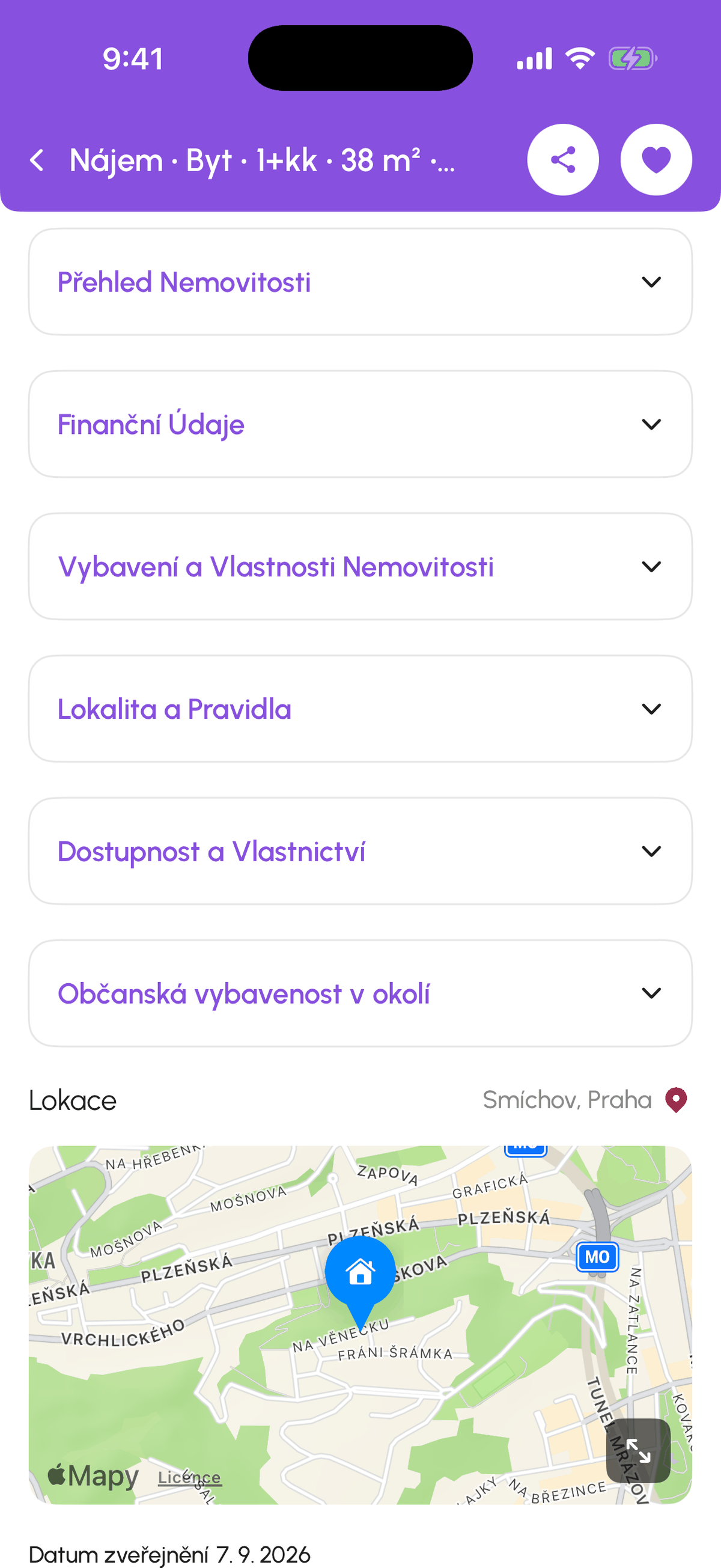 Stránka nemovitosti, sekce Finanční detaily