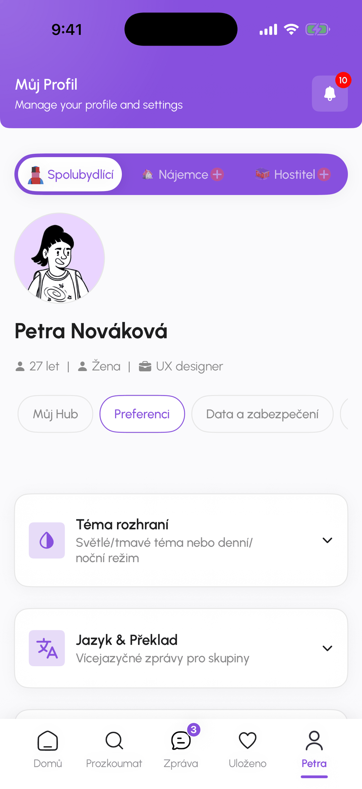 Předvolby se sekcí Jazyk a překlad