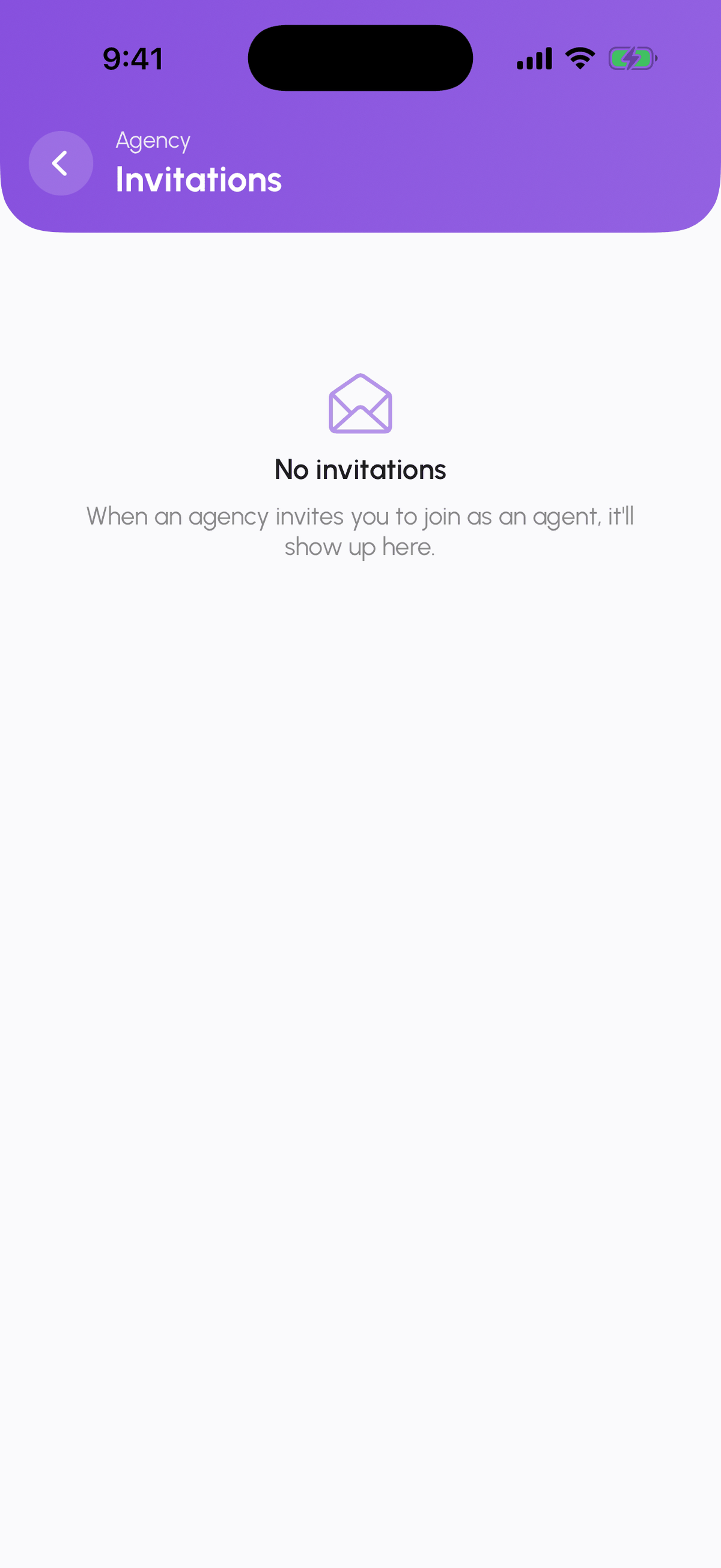 Agency invitations screen on iPhone