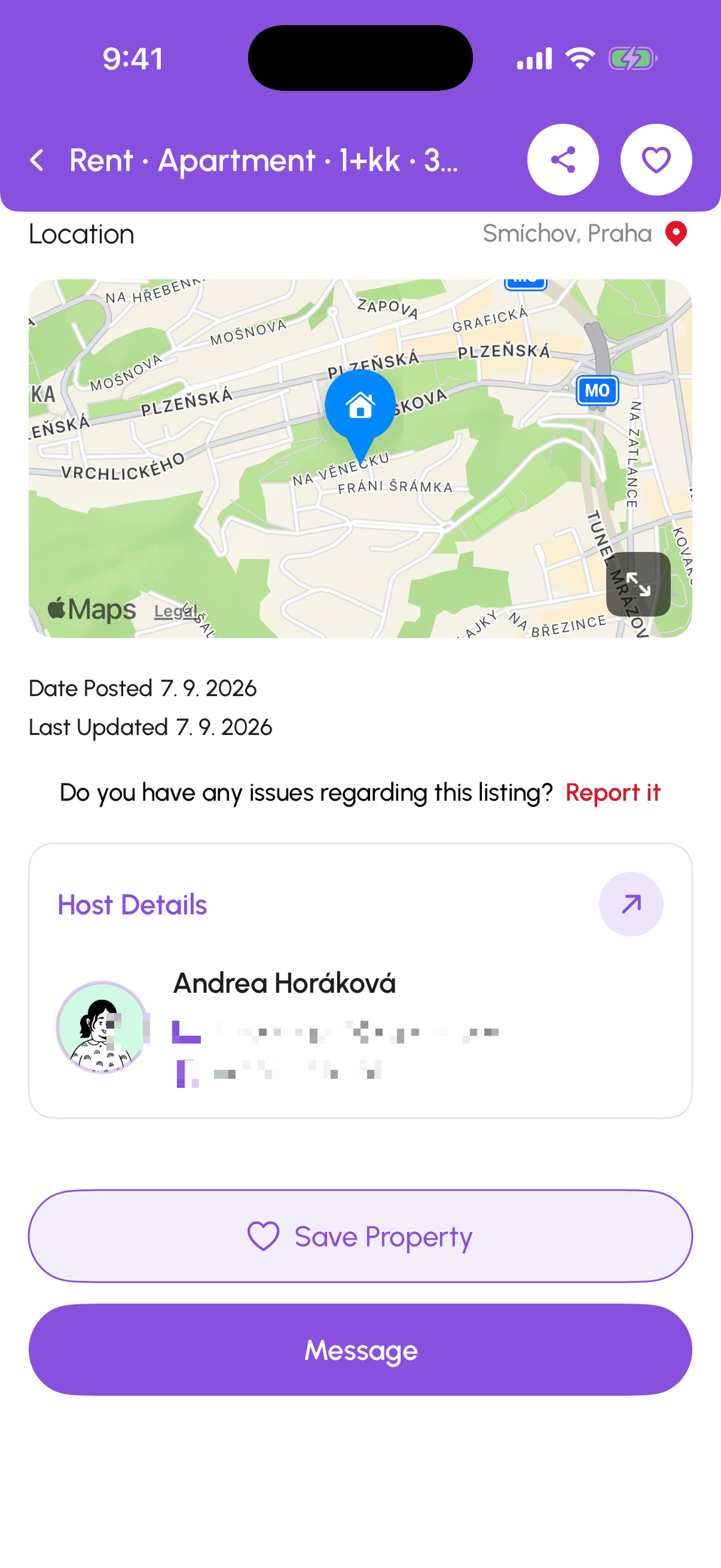 Bottom of the property page with Save Property and Contact Landlord
