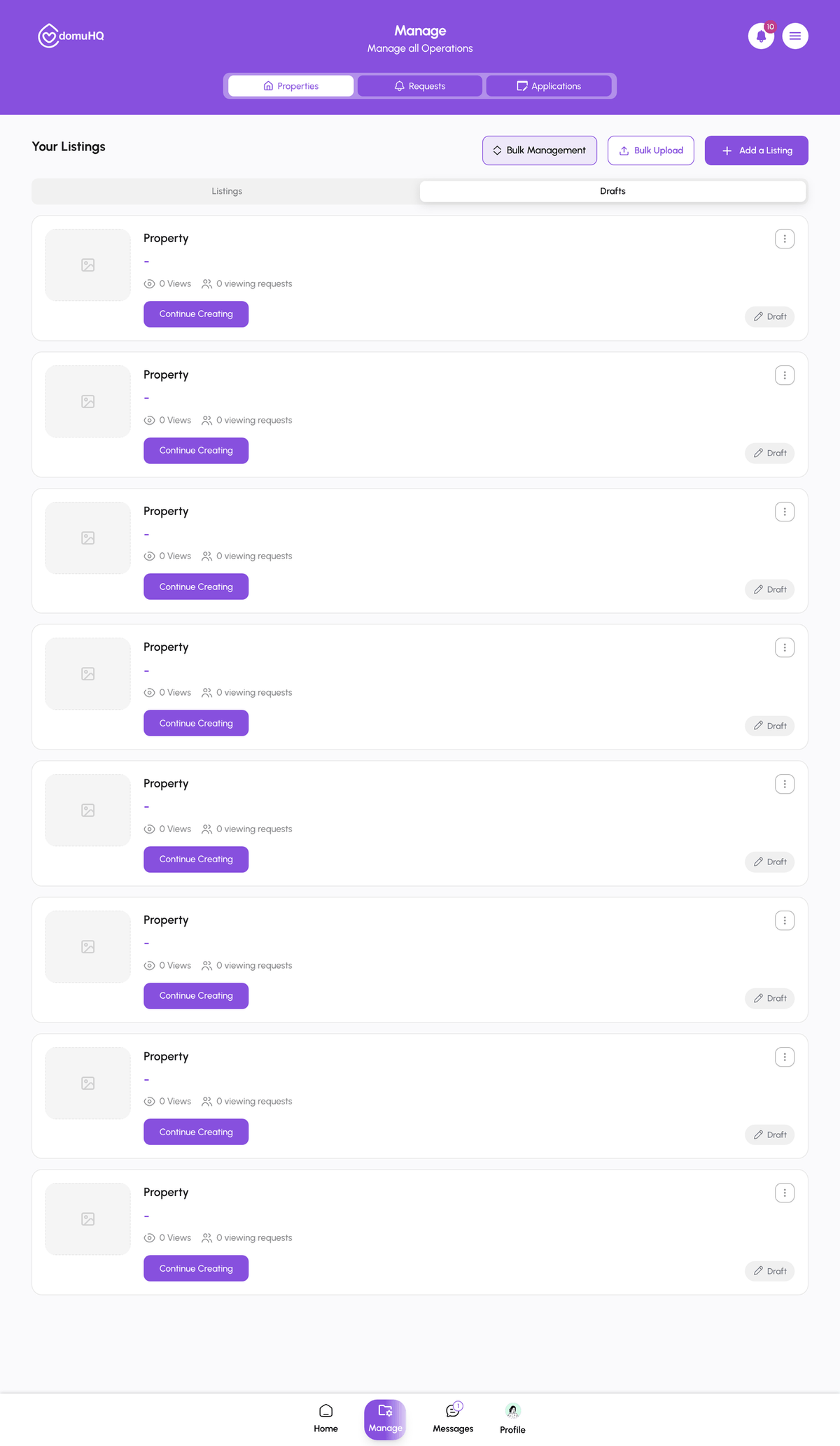 Drafts tab on the Manage page