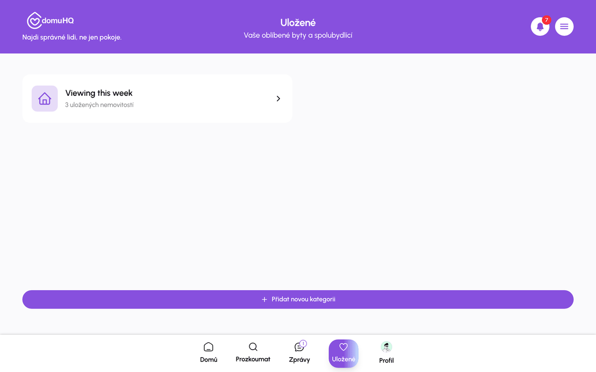 Stránka Uložené byty na webu s akcí Porovnat
