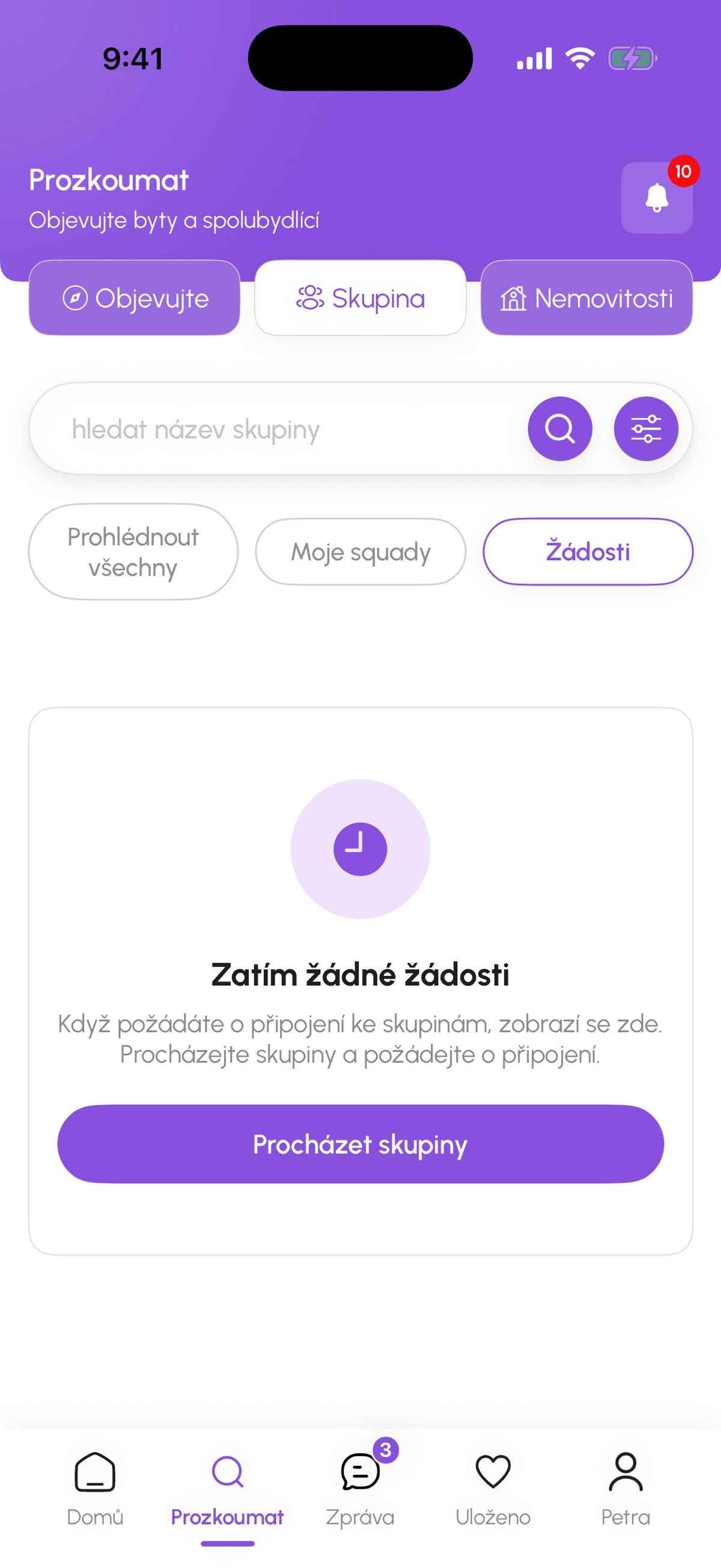 Záložka Žádosti v Prozkoumat, Skupina