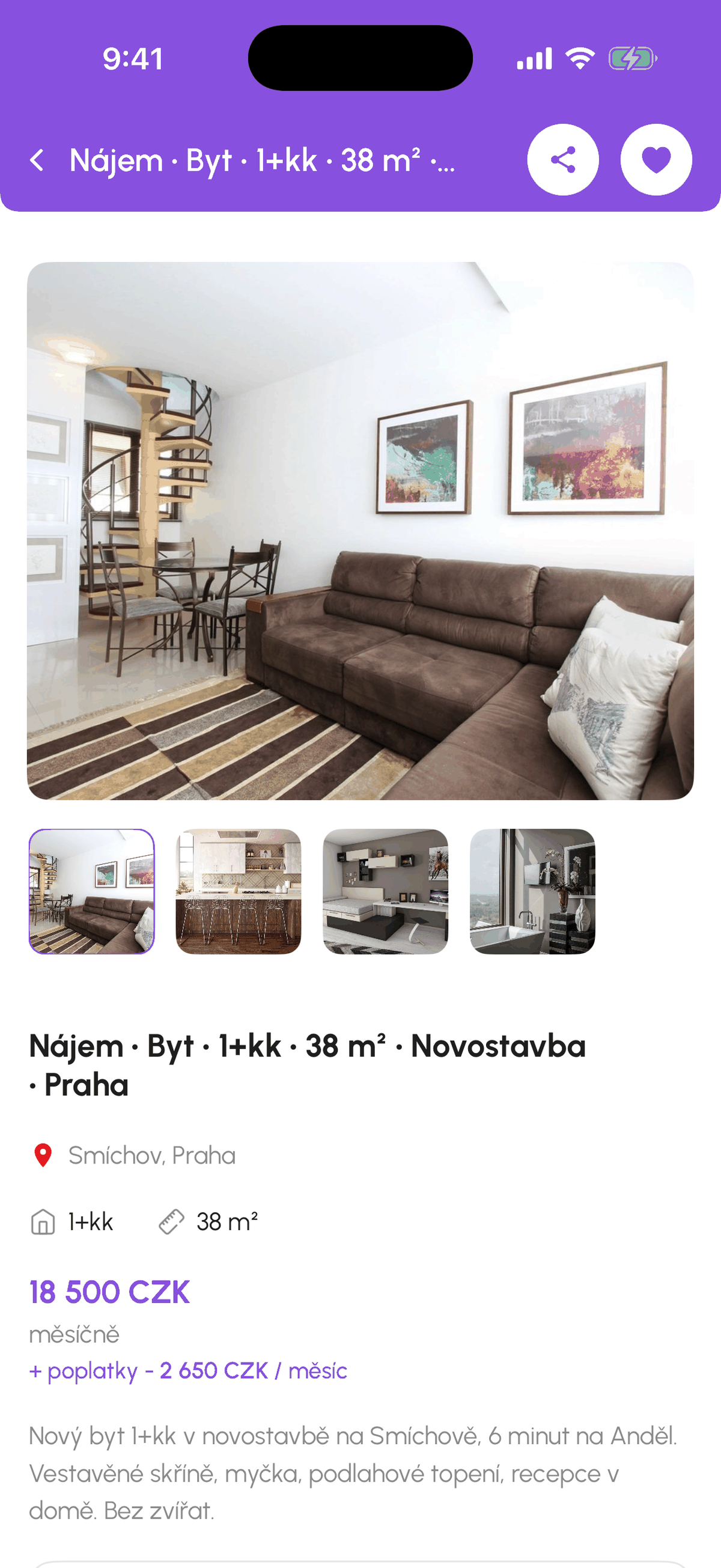 Stránka nemovitosti s rozbalovacími sekcemi
