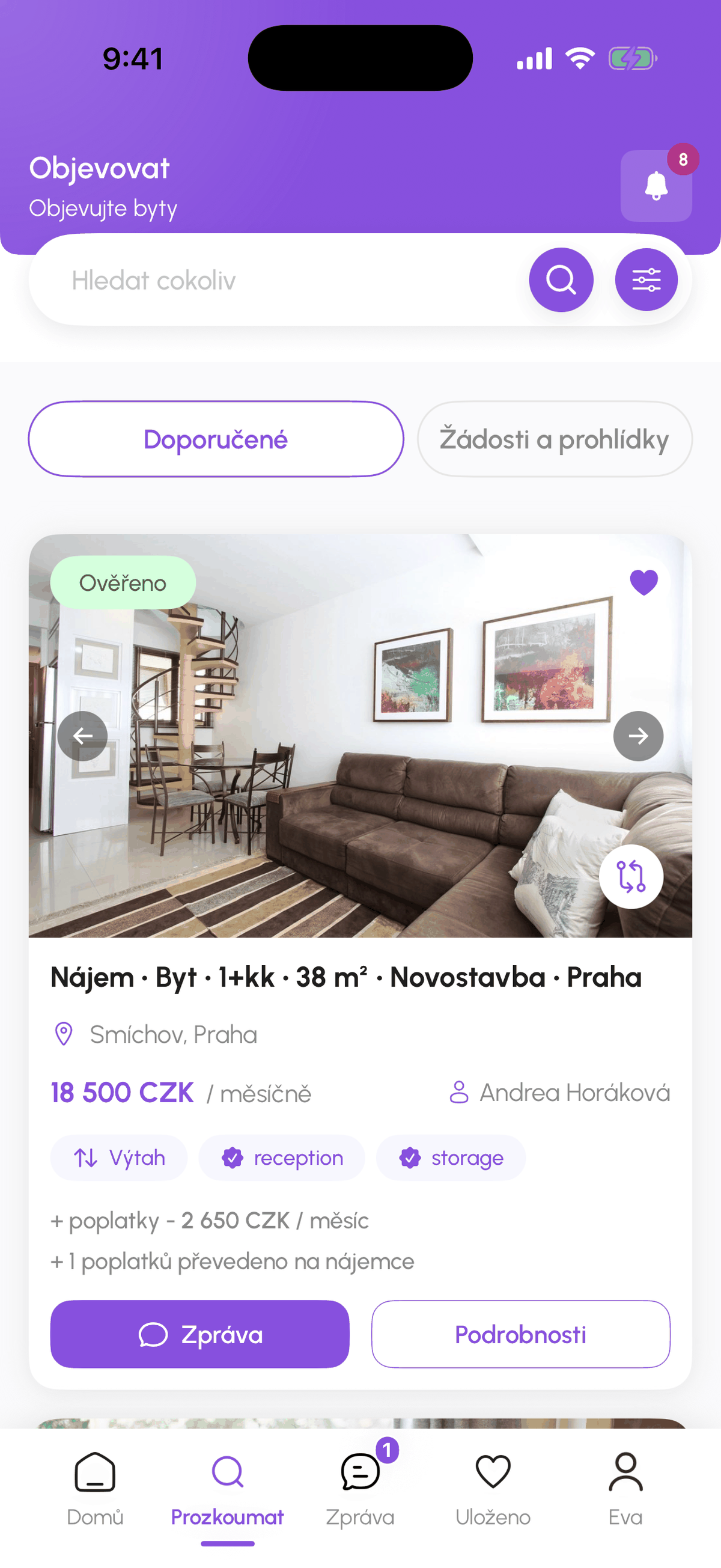 Prozkoumat, Nemovitosti s kartami inzerátů