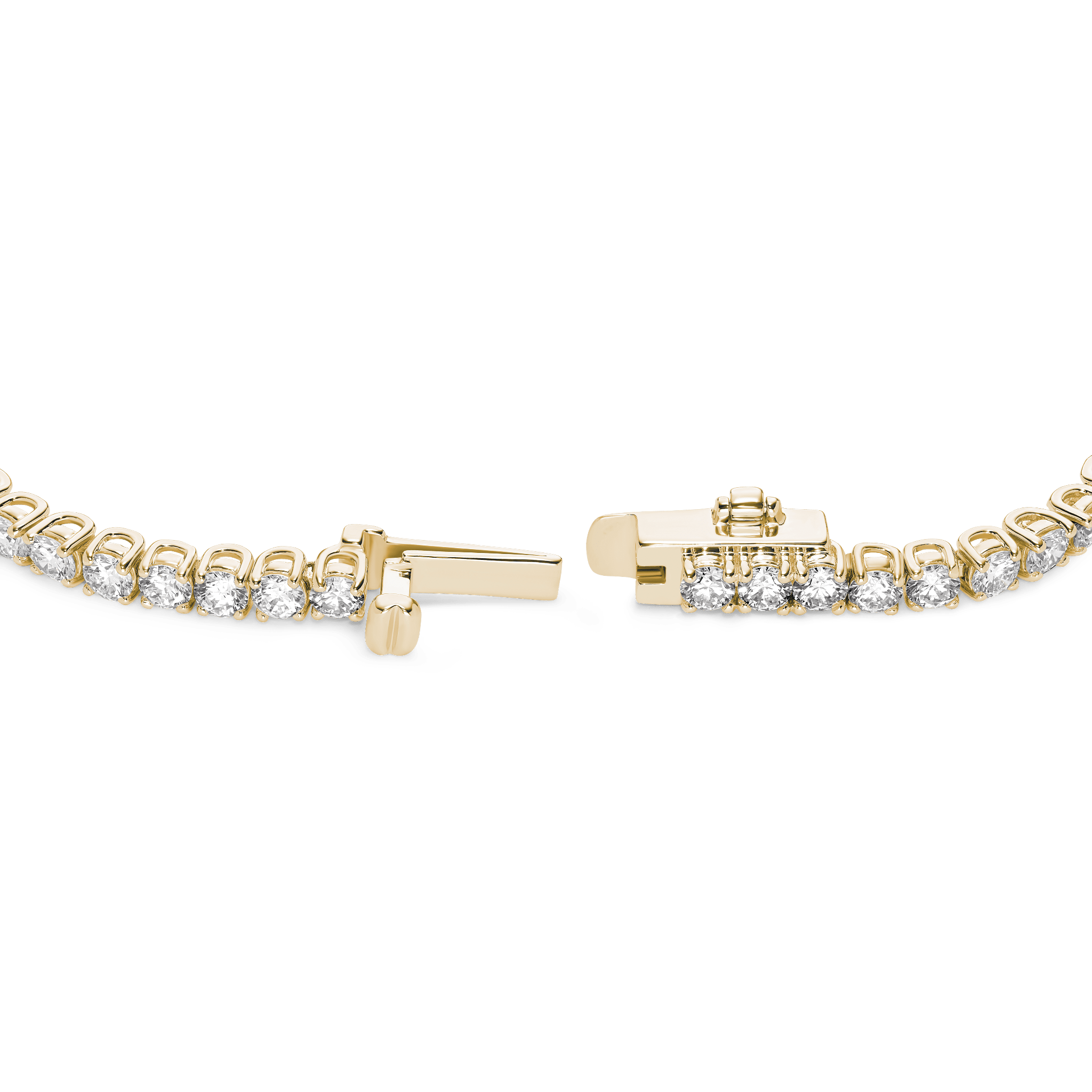 Open clasp image of 5.25 carat total weight yellow gold tennis bracelet