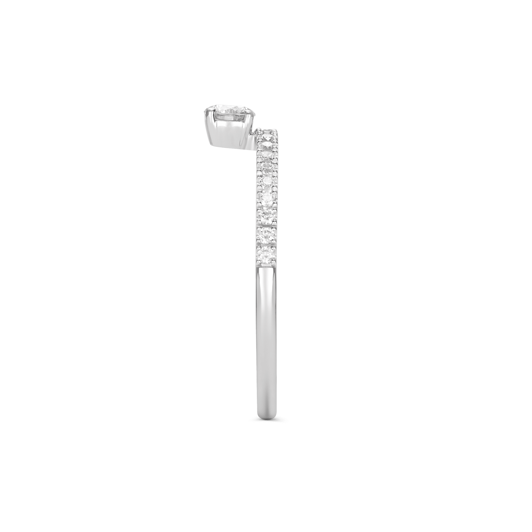Side view of a white gold, 0.25 carat total weight round brilliant lab-grown pavé stacking ring