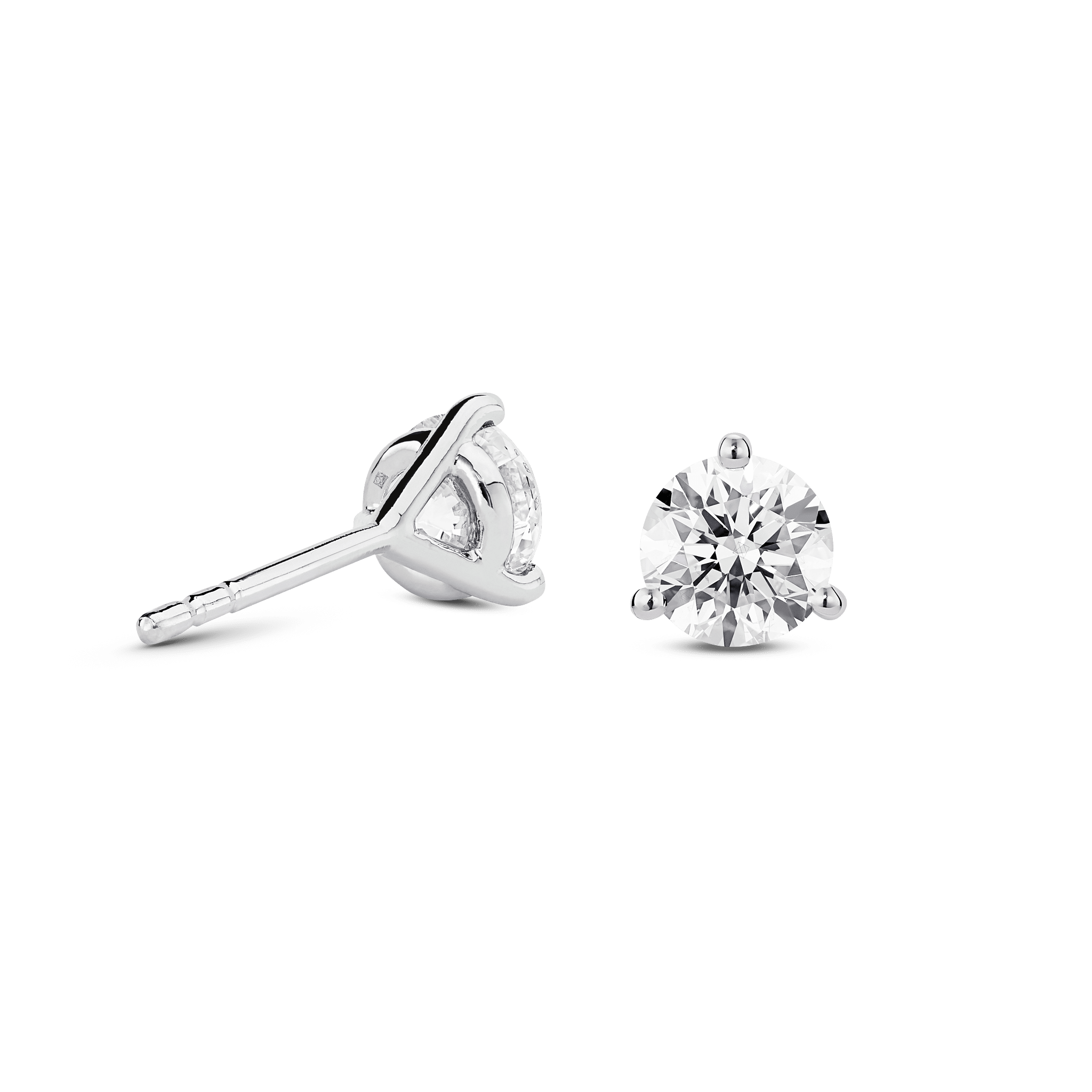 Back view of white gold, lab-grown 1.5 carat total weight round brilliant studs
