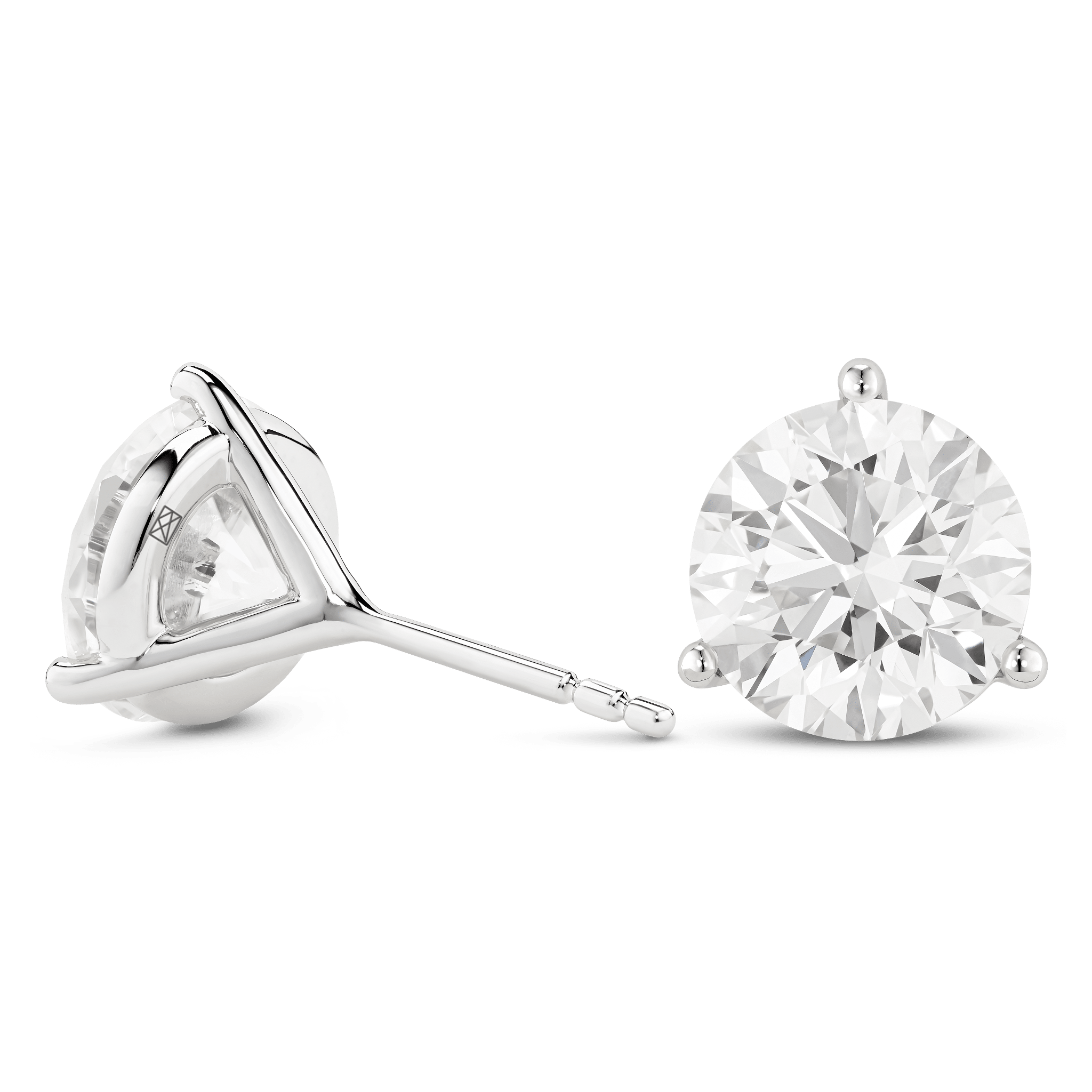 Back view of white gold, lab-grown 5 carat total weight round brilliant studs