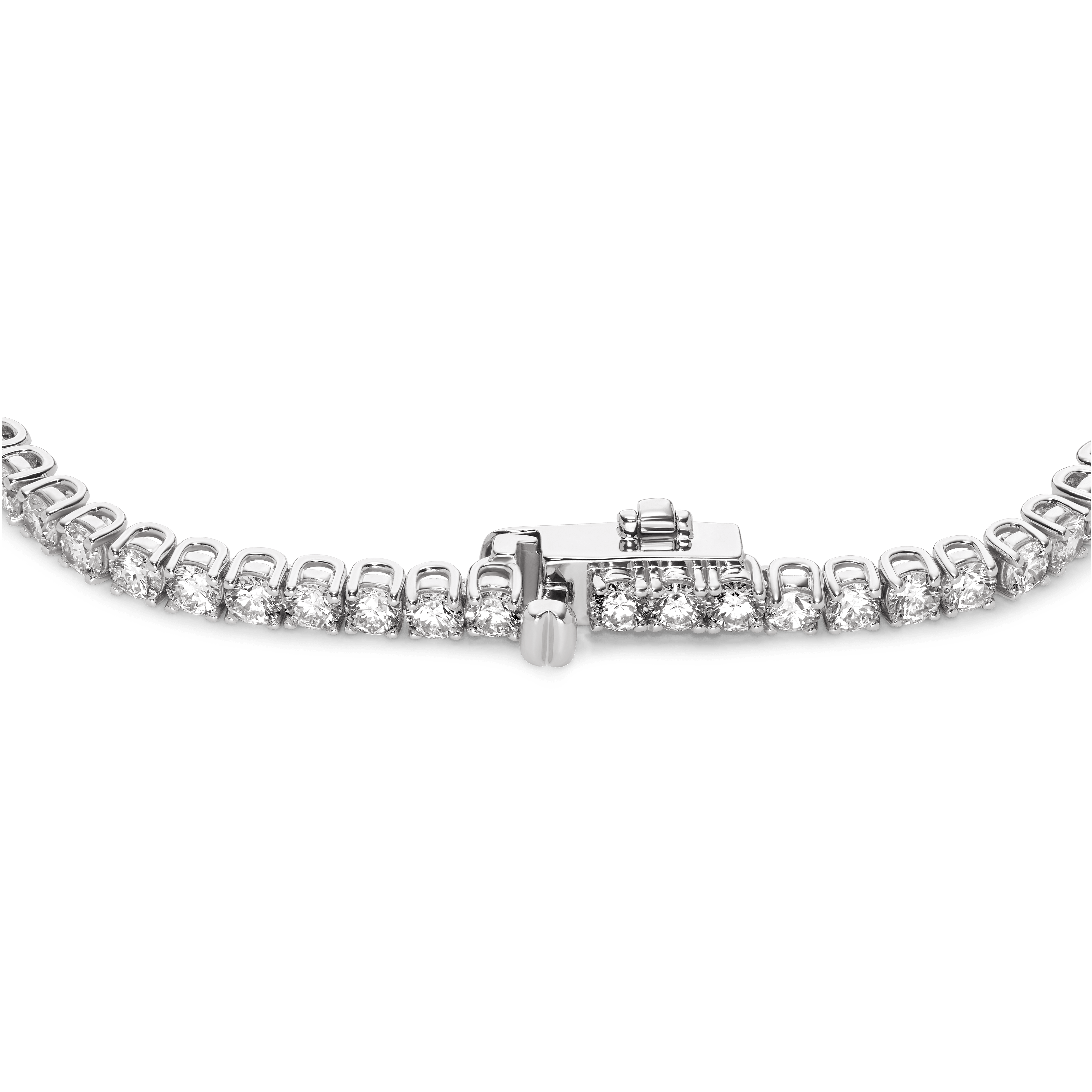Closed clasp image of 5.25 carat total weight white gold tennis necklace