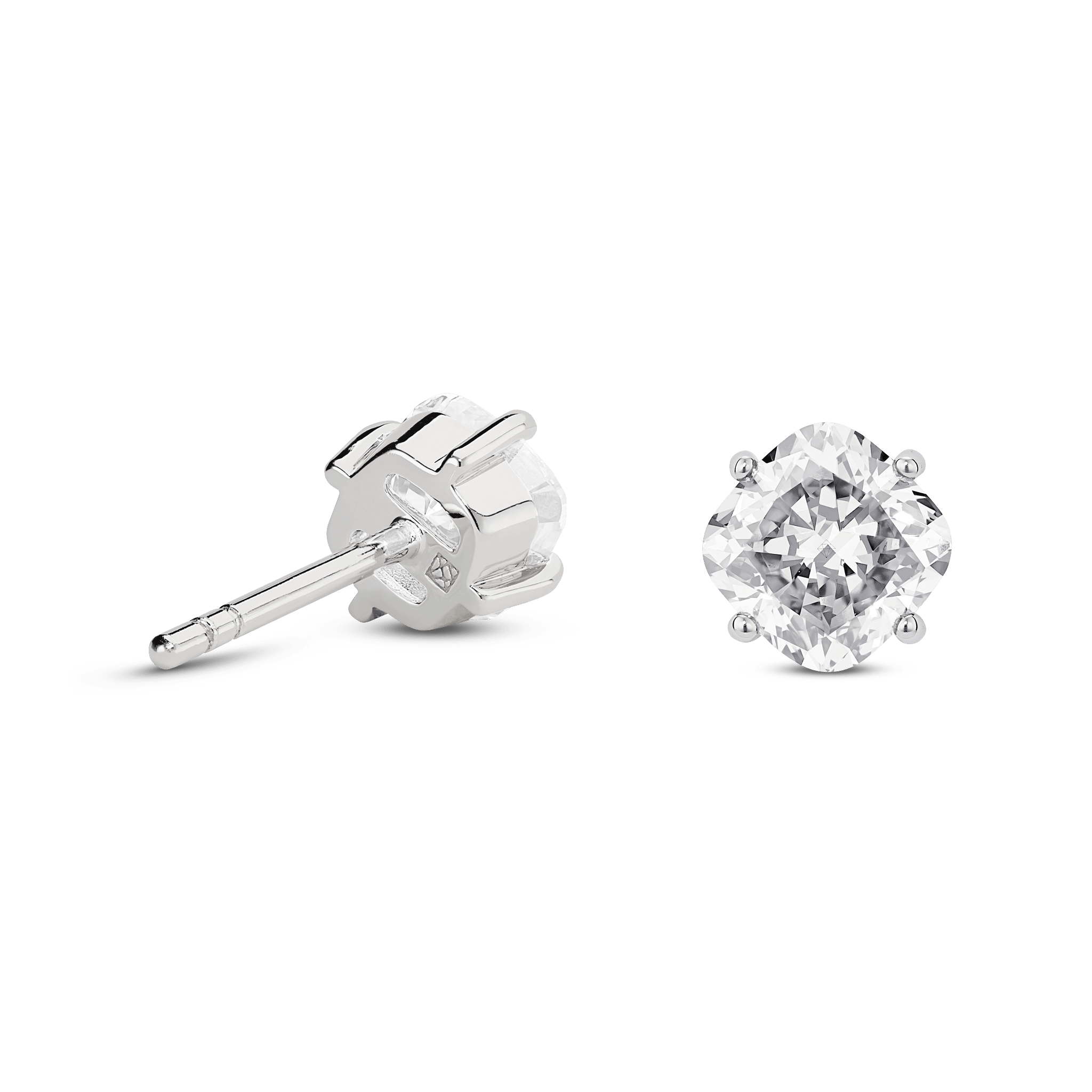 Back view of white gold 2 carat total weight lab-grown cushion cut studs