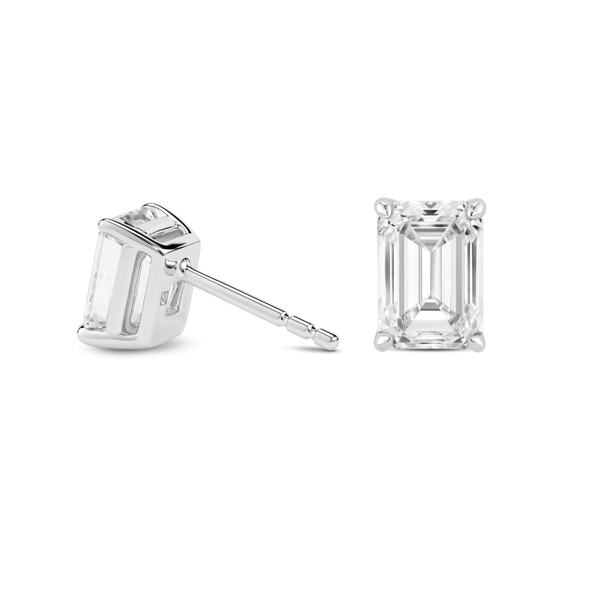 Back view of white gold 2 carat total weight lab-grown emerald cut studs