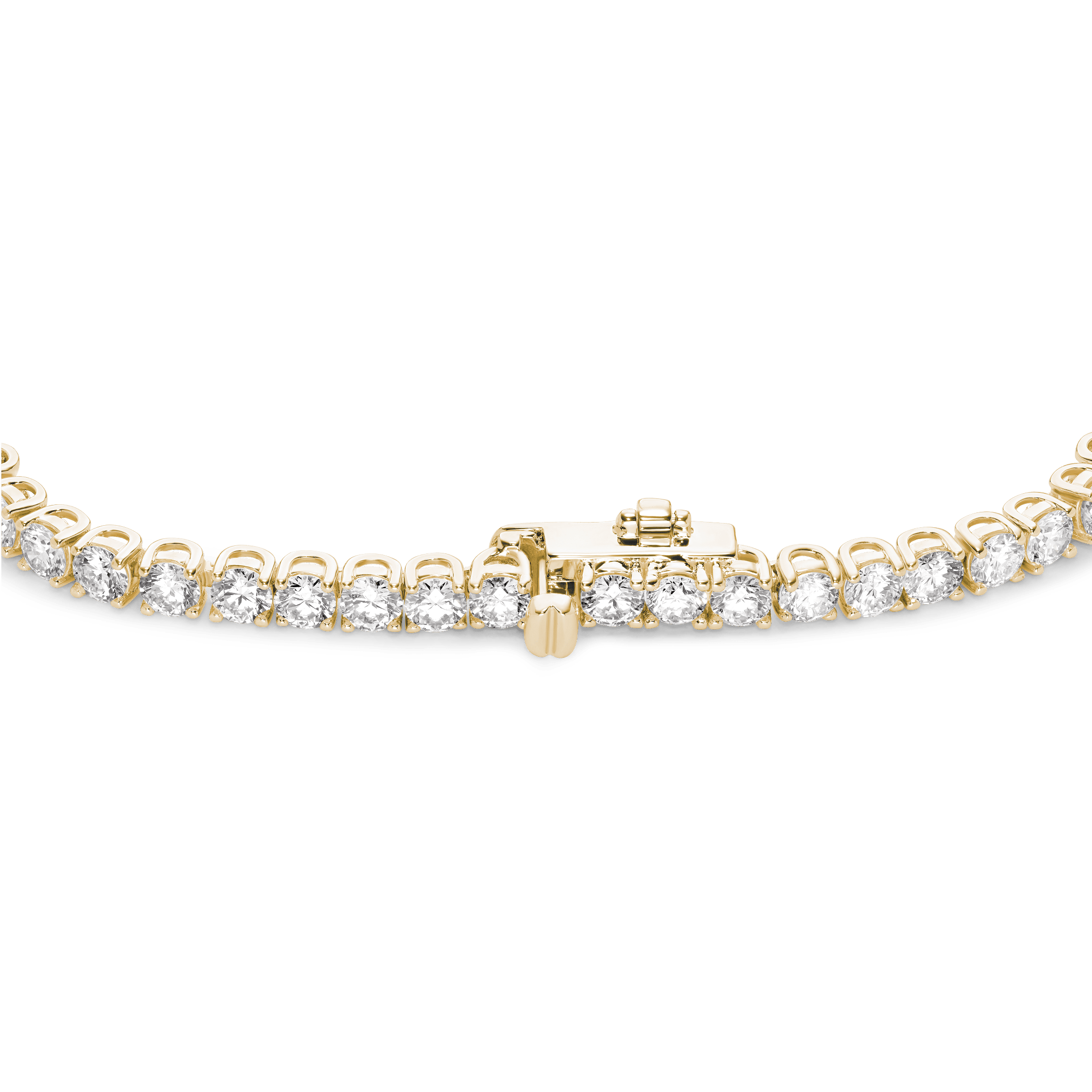 Closed clasp image of of 6.75 carat total weight yellow gold tennis bracelet