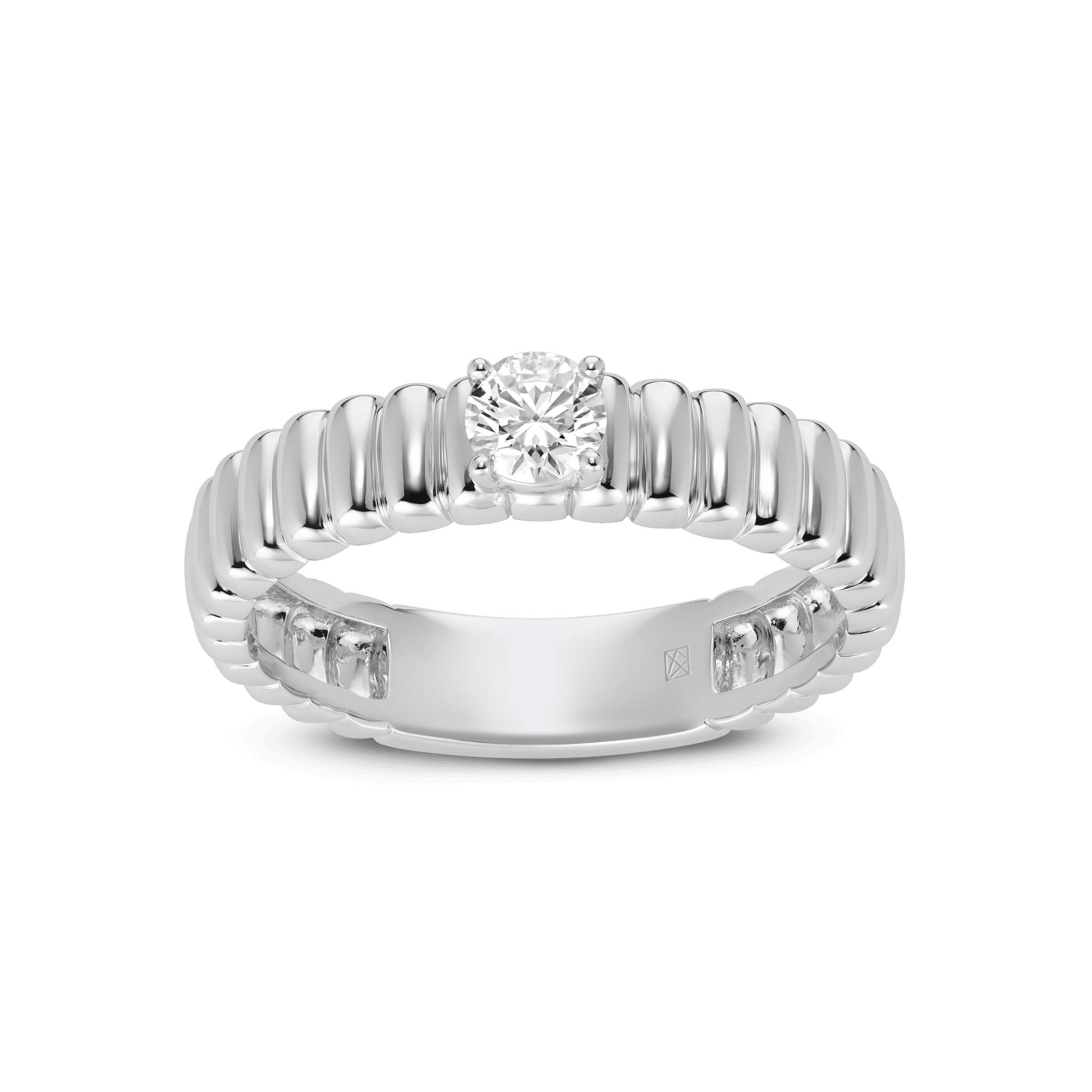 Front, angled view of the poet ring in white gold