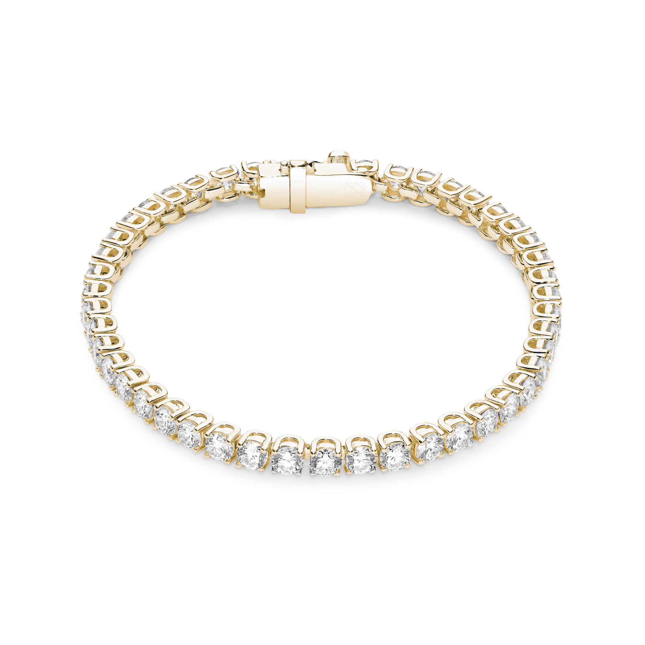 Overview of 6.75 carat total weight yellow gold tennis bracelet