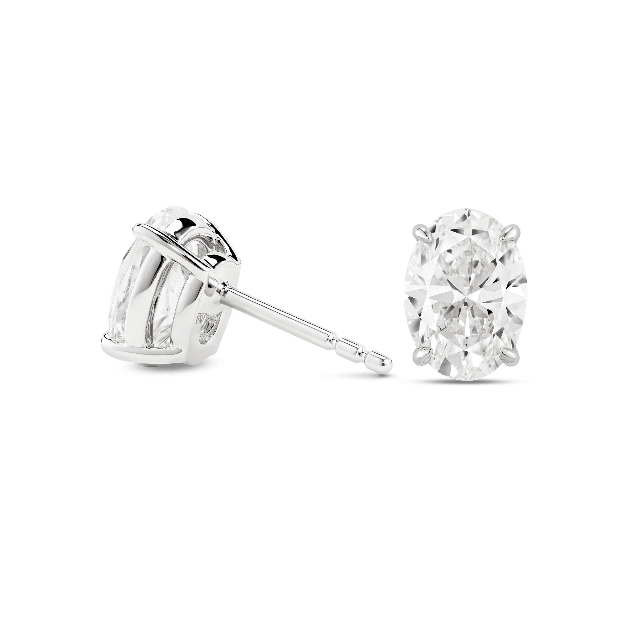 Back view of white gold 2 carat total weight lab-grown oval cut studs