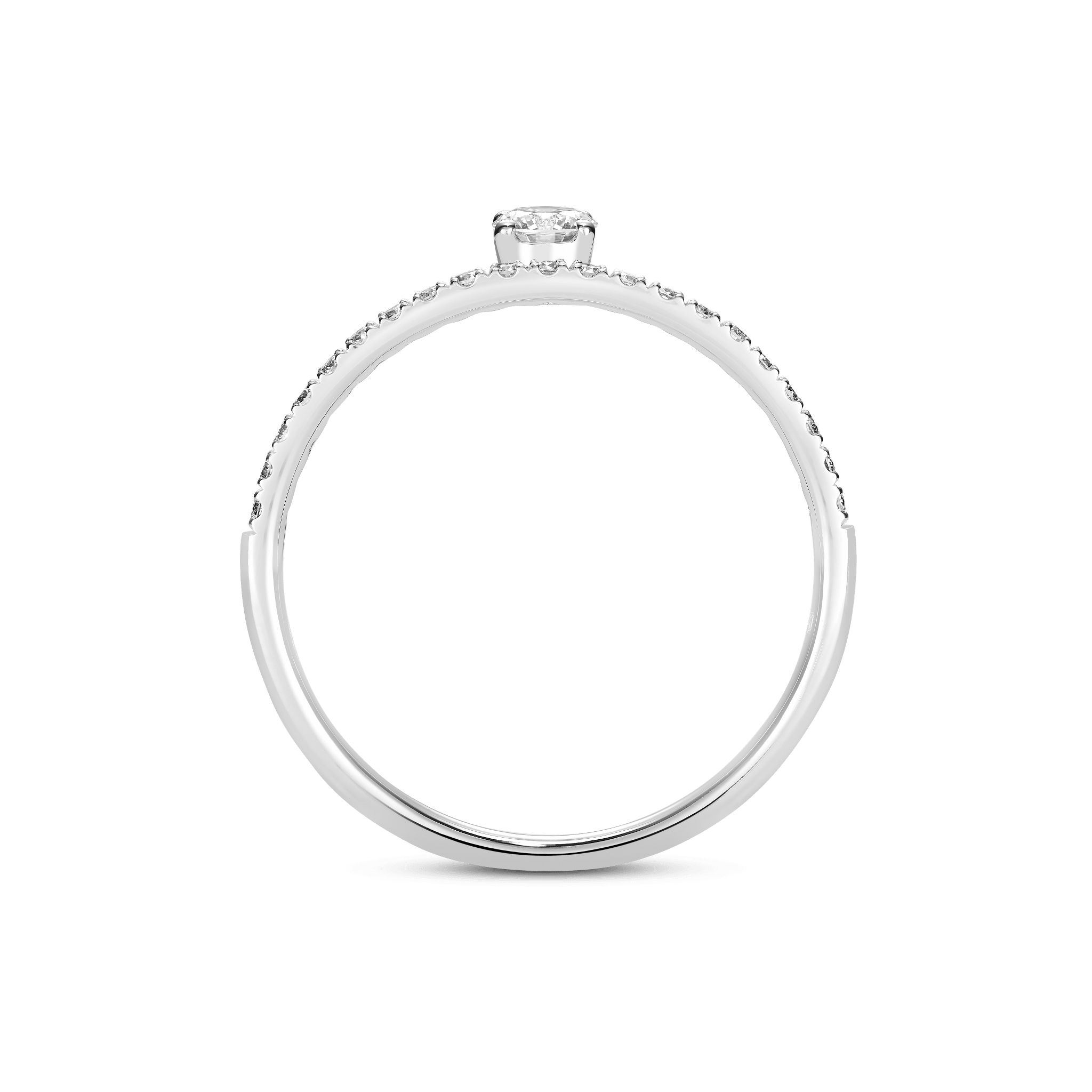 Profile view of a white gold, 0.25 carat total weight round brilliant lab-grown pavé stacking ring