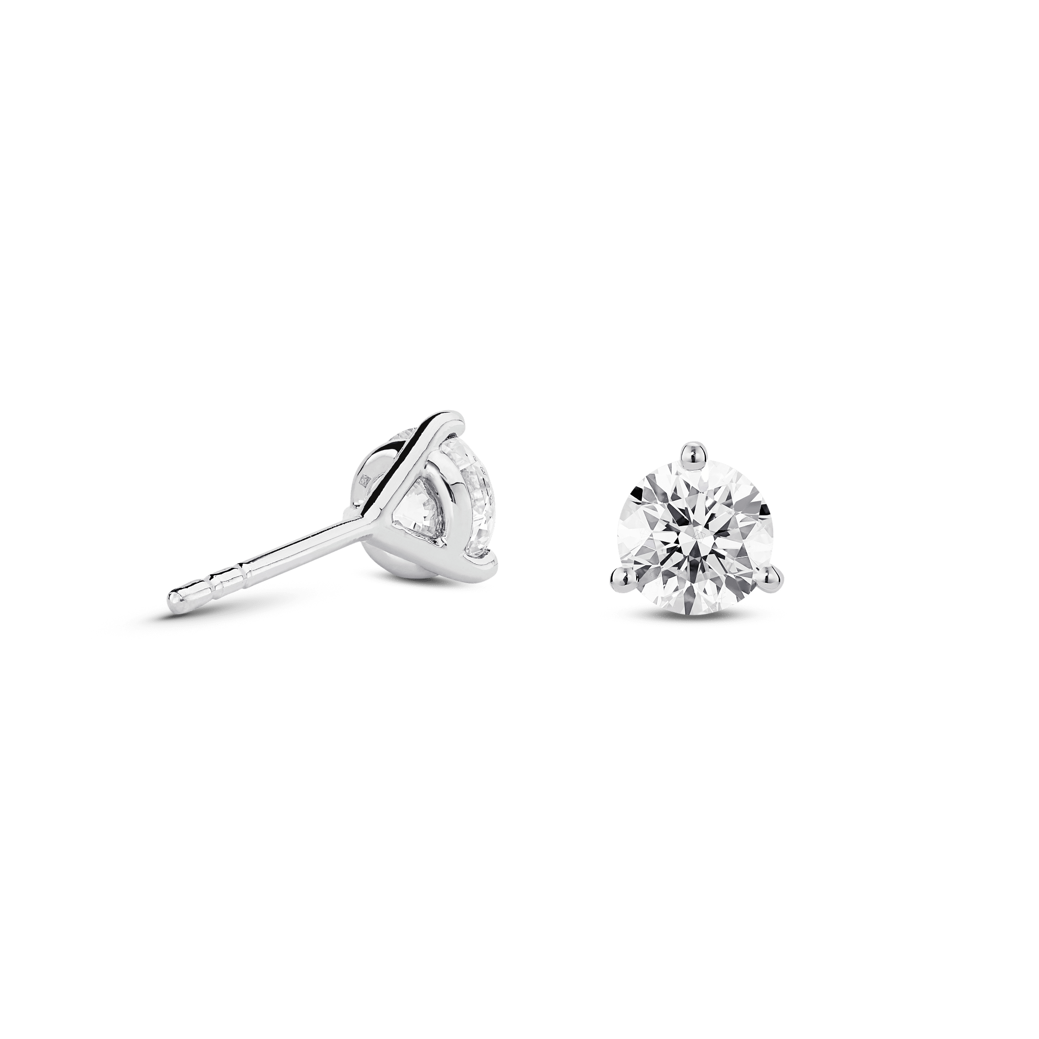 Back view of white gold, lab-grown 1 carat total weight round brilliant studs