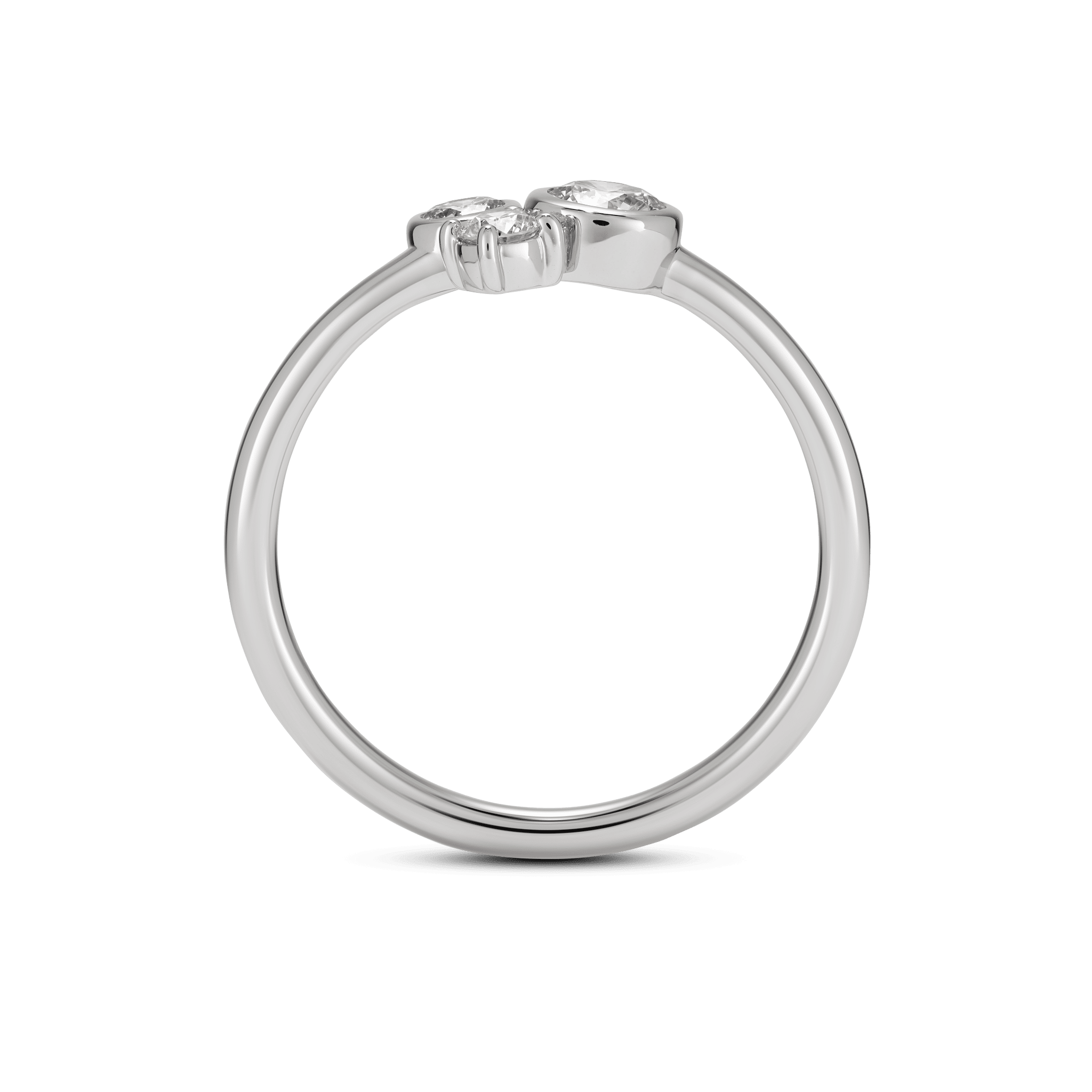 Profile view of the white gold, 3 stone Sellwood Ring