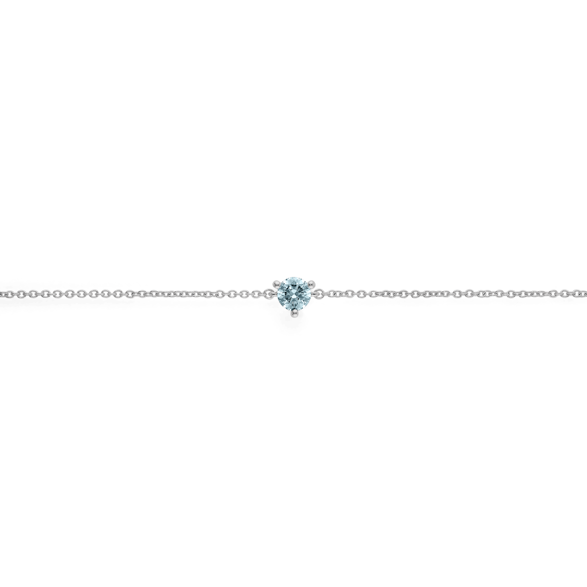 Overview of white gold, lab-grown blue 0.25 carat round brilliant mini bracelet