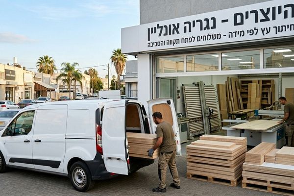 פריקת פלטות עץ חתוכות לפי מידה בפתח תקווה מרכב משלוח ליד נגריה