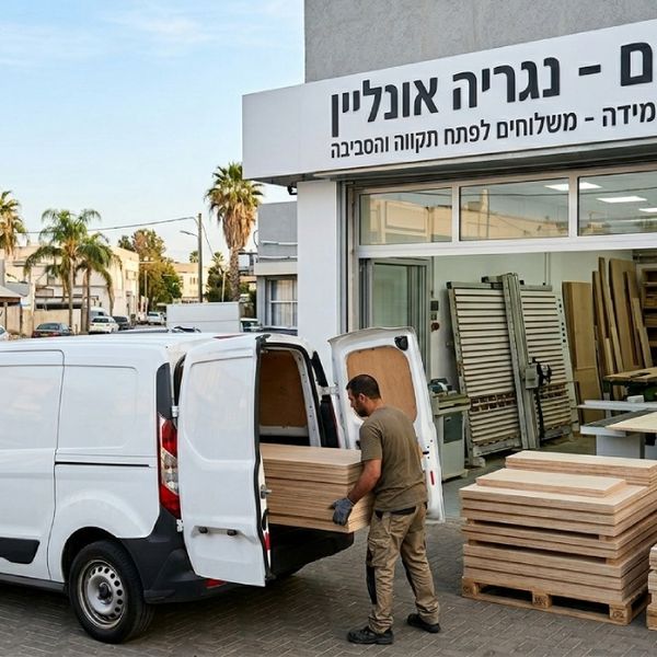 פריקת פלטות עץ חתוכות לפי מידה בפתח תקווה מרכב משלוח ליד נגריה