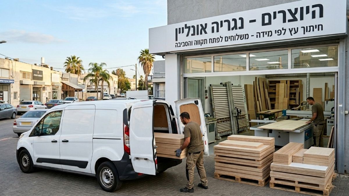 פריקת פלטות עץ חתוכות לפי מידה בפתח תקווה מרכב משלוח ליד נגריה