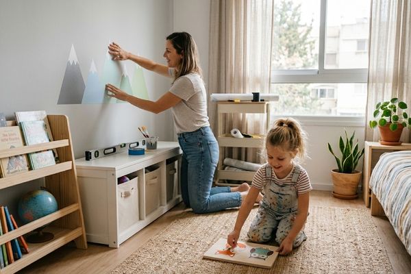 אם ובתה מעצבות יחד חדר ילדים בשיטת עשה זאת בעצמך