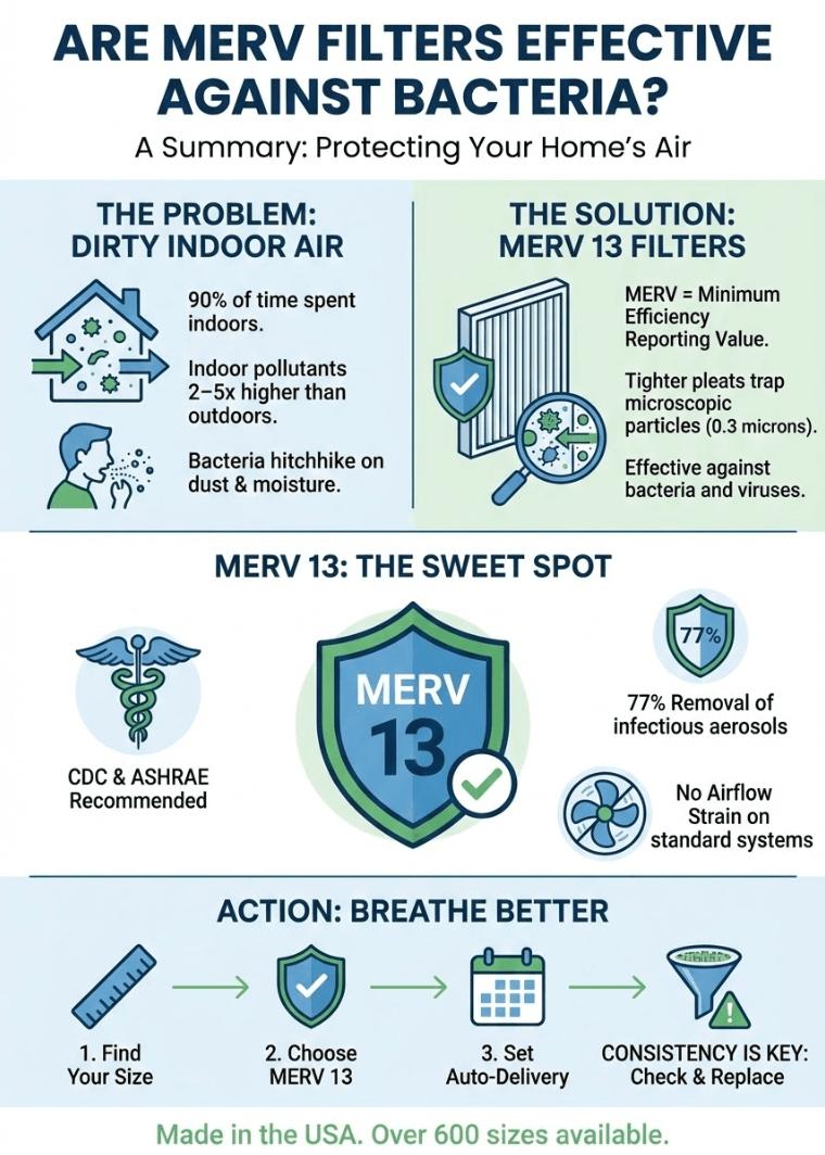 Infographic showing if are MERV Filters effective against bacteria.