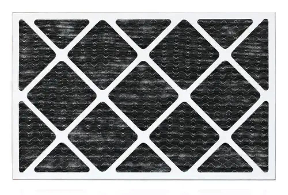 Vue d’un filtre à charbon noir avec un motif de grille blanche en losange, conçu pour un contrôle avancé des odeurs et une meilleure qualité de l’air intérieur.